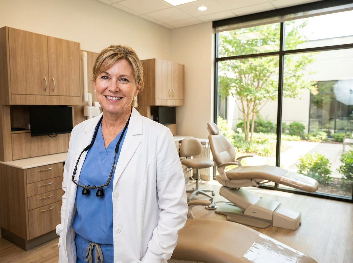 Médica dentista na clínica
